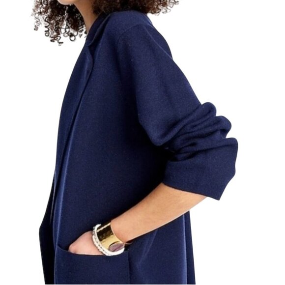 J. Crew Sophie Sweater Blazer Navy 100% Merino Wool Pockets Open Front Size S - Picture 5 of 9